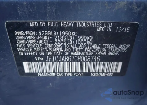 2016 Subaru Impreza 2.0I Premium z USA, uszkodzony, nr VIN JF1GJAB67GH008746